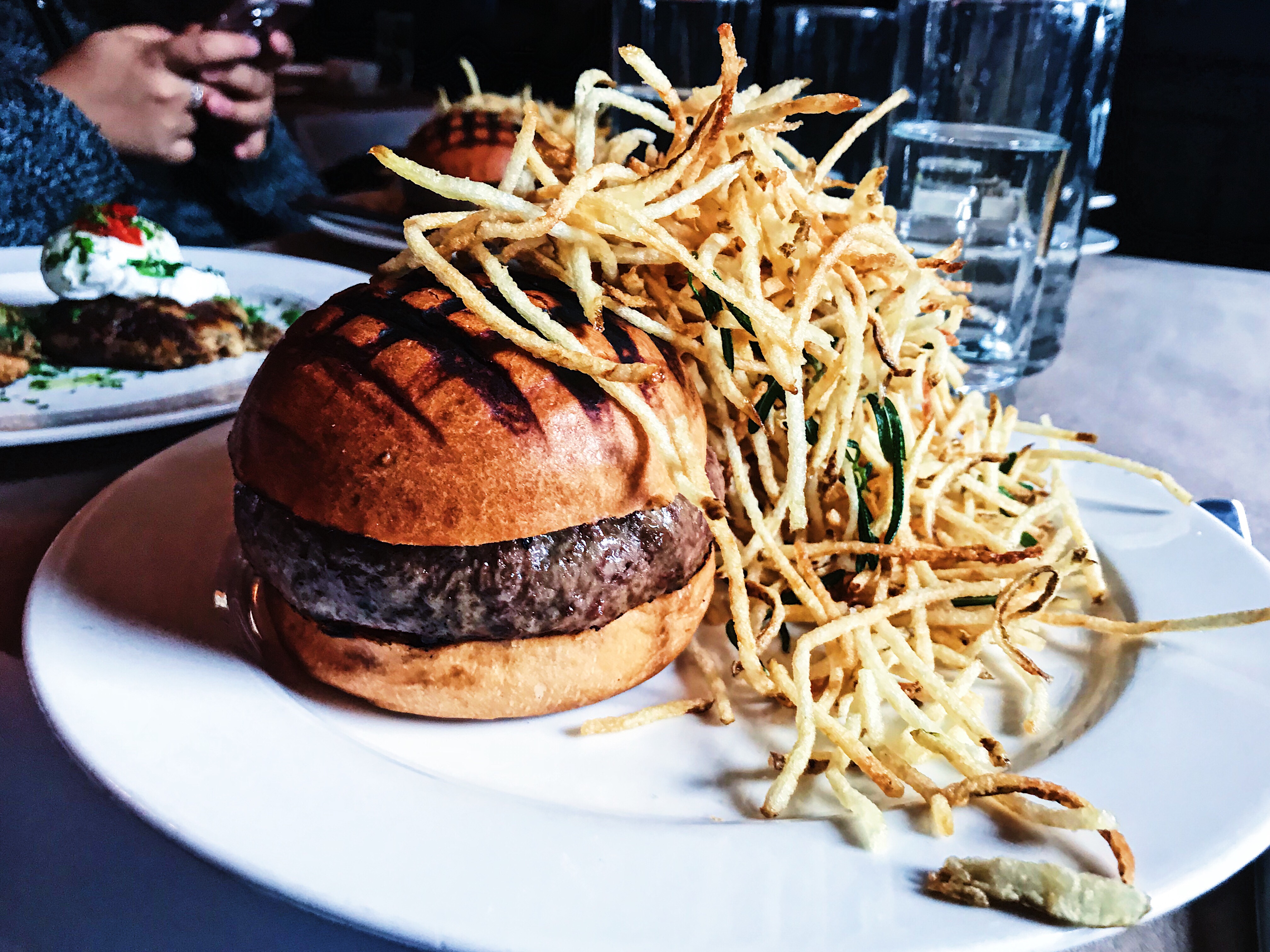 Chargrilled Burger with Roquefort Cheese & Shoestring Fries